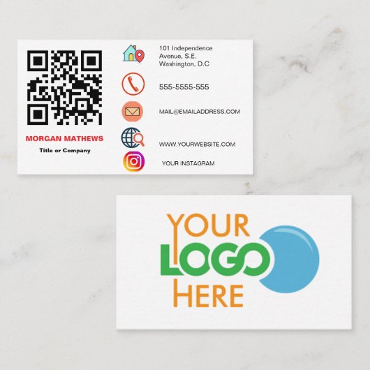 Kleurminimalistisch professioneel bedrijf Logo QR- Visitekaartje (Voorkant / Achterkant)