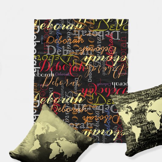 Kleurnaampatroon op zwart fleece deken