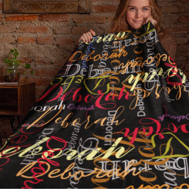 Kleurnaampatroon op zwart fleece deken