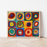 Kleuronderzoek | Wassily Kandinsky Poster<br><div class="desc">Kleurenstudie, vierkanten met concentrische cirkels (1913) | Wassily Kandinsky’s Color Study: Squares with Concentric Circles is een levendige verkenning van kleur en vorm, met een raster van vierkanten gevuld met concentrische cirkels in een reeks van gedurfde en contrasterende tinten. Elk vierkant bevat unieke kleurencombinaties, waardoor een visueel ritme en harmonie...</div>