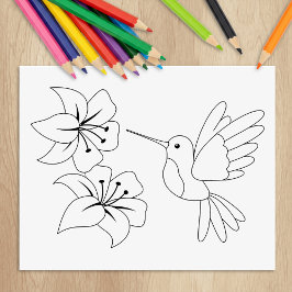 Kleurpagina van Hummingbird en Flowers Rubberstempel