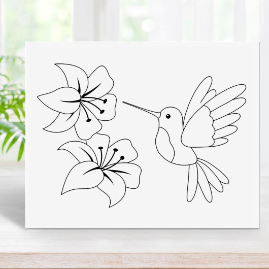 Kleurpagina van Hummingbird en Flowers Rubberstempel