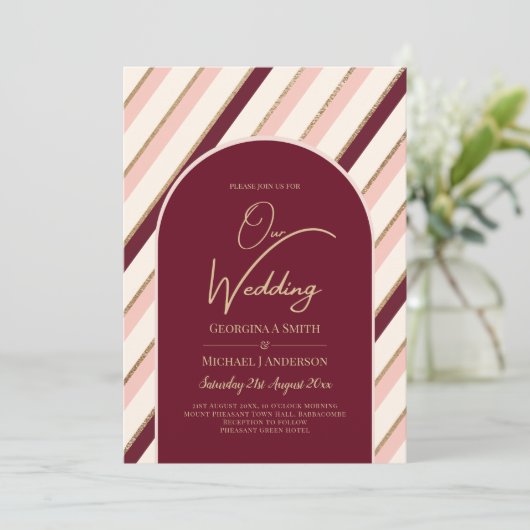 Kleurpalet bordeauxroze goud bruiloft kaart (Staand voorkant)