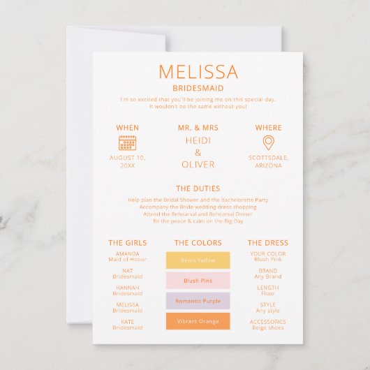 Kleurpalet Foto Wees Mijn Bruidsmeisje Voorstelkaa Kaart (Achterkant)