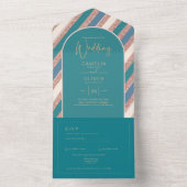 Kleurpalet Teal Champagne Roze Goud Bruiloft All In One Uitnodiging (Binnen)