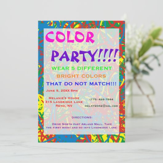Kleurpartij — Hot Mess Invitation Multicolor Blast (Staand voorkant)