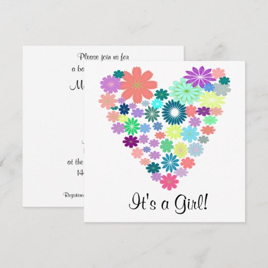 Kleurpasta Floral Heart Baby shower Kaart (Voorkant / Achterkant)