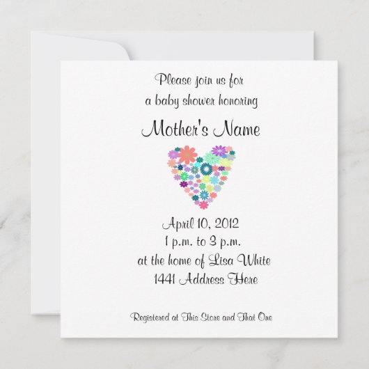 Kleurpasta Floral Heart Baby shower Kaart (Achterkant)