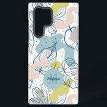 Kleurpasta's Palmbladeren en organische vormen Samsung Galaxy Hoesje<br><div class="desc">Pastel kleuren tropische palmbladeren met organische vormen in een naadloos patroon met een witte achtergrond. Facultatief monogram.</div>