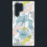 Kleurpasta's Palmbladeren en organische vormen Samsung Galaxy Hoesje<br><div class="desc">Pastel kleuren tropische palmbladeren met organische vormen in een naadloos patroon met een witte achtergrond. Facultatief monogram.</div>