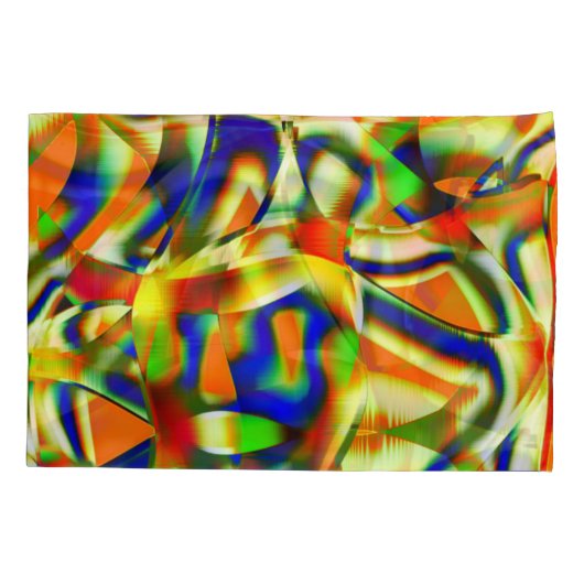 Kleurpatches op gebogen beige stroken kussensloop (Achterkant-Links)