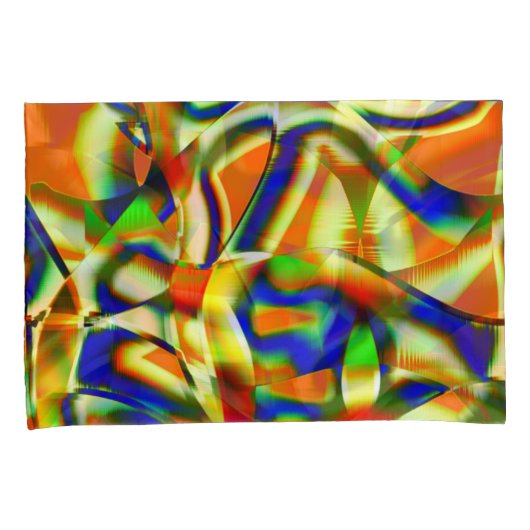 Kleurpatches op gebogen beige stroken kussensloop (Voorkant-Rechts)