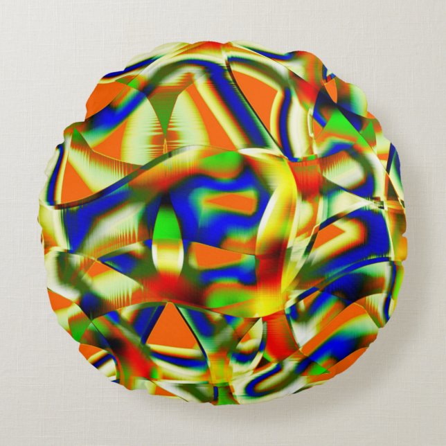 Kleurpatches op gebogen beige stroken rond kussen (Voorkant)