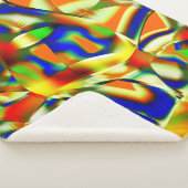 Kleurpatches op gebogen beige stroken sherpa deken (3/4)