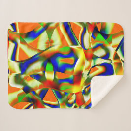 Kleurpatches op gebogen beige stroken sherpa deken