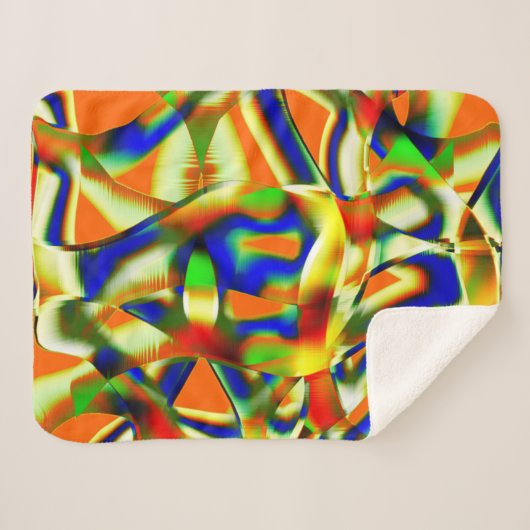 Kleurpatches op gebogen beige stroken sherpa deken (Voorkant (horizontaal))