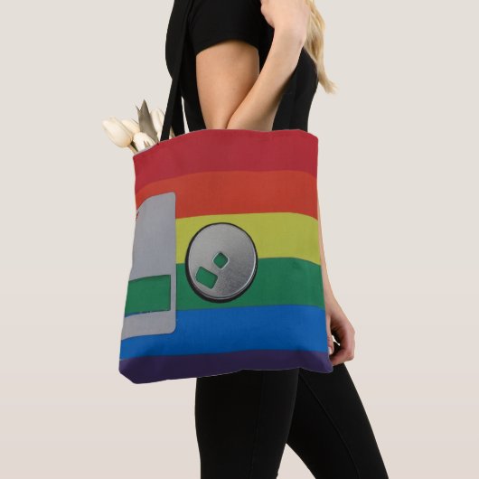 kleurpatronen voor homoparen op retrofloppy disk tote bag (Dichtbij)