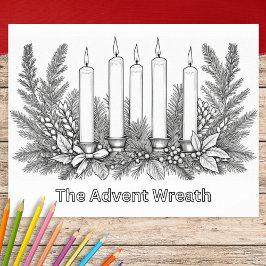 Kleurplaat Adventskrans en kaarsen inkleuren Poster