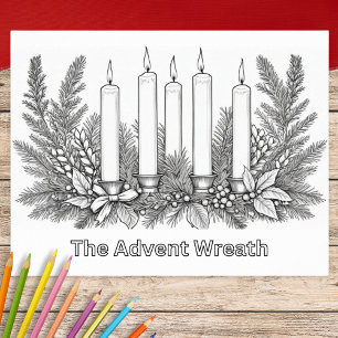 Kleurplaat Adventskrans en kaarsen inkleuren Poster