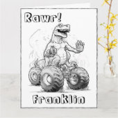 Kleurplaat Cool Dinosaurus Monster Truck Verjaarda Kaart (Gele Bloem)