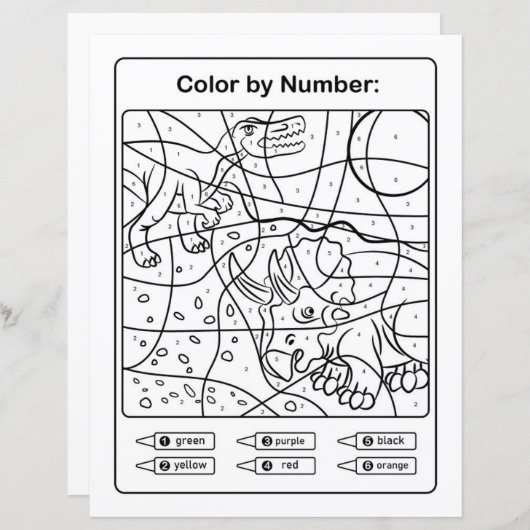 Kleurplaat Dinosaurus op nummer - Twee Dino's (Voorkant / Achterkant)