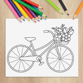 Kleurplaat Fiets met Bloemenmand Rubberstempel