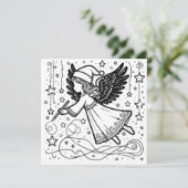 Kleurplaat Kerstengel Feestdagenkaart (Staand voorkant)