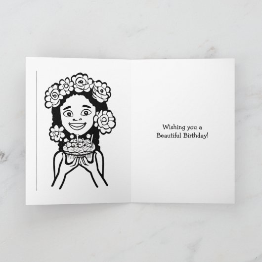 Kleurplaat | Klein Meisje met Cupcake Kaart (Binnen)