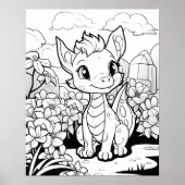 Kleurplaat - Leuke draak, kleur je eigen Poster (Voorkant)