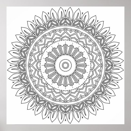Kleurplaat Mandala met blad kroonblaadjes ringen Poster (Voorkant)
