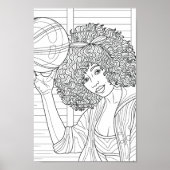 Kleurplaat Meisje met basketbal Poster (Voorkant)