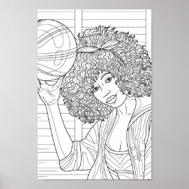 Kleurplaat Meisje met basketbal Poster