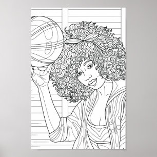 Kleurplaat Meisje met basketbal Poster