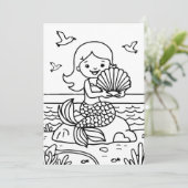 Kleurplaat Mermaid Kind Activiteit Bedankkaart (Staand voorkant)