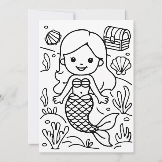 Kleurplaat Mermaid Kind Activiteit Bedankkaart (Achterkant)