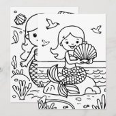 Kleurplaat Mermaid Kind Activiteit Bedankkaart (Voorkant / Achterkant)