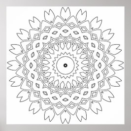 Kleurplaat met blad kroonblad mandala met ster in  poster