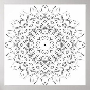 Kleurplaat met blad kroonblad mandala met ster in poster