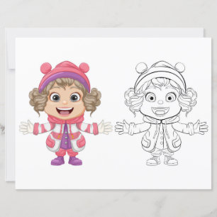 Kleurplaat met een leuk cartoon in een winterjasje