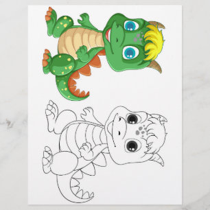 Kleurplaat met een leuke cartoon dinosaurus flyer