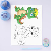 Kleurplaat met een leuke cartoon dinosaurus flyer (Enkel)