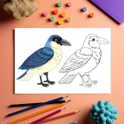 Kleurplaat met een leuke cartoonvogel flyer
