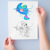 Kleurplaat met een leuke vis flyer (Hand)