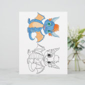Kleurplaat met een malse cartoon draak (Staand voorkant)