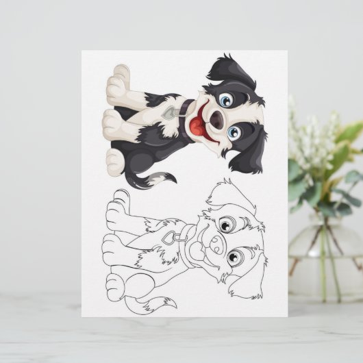 Kleurplaat met een malse cartoon hond (Staand voorkant)