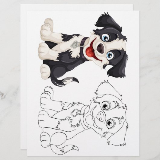 Kleurplaat met een malse cartoon hond (Voorkant / Achterkant)