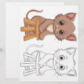 Kleurplaat met een malse cartoon kat (Voorkant / Achterkant)