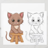 Kleurplaat met een malse cartoon kat (Voorkant / Achterkant)