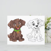 Kleurplaat met een malse cartoonhond (Staand voorkant)