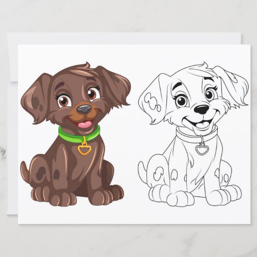 Kleurplaat met een malse cartoonhond (Voorkant)